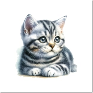 American Shorthair Watercolor Kitten - Cute Kitties Posters and Art